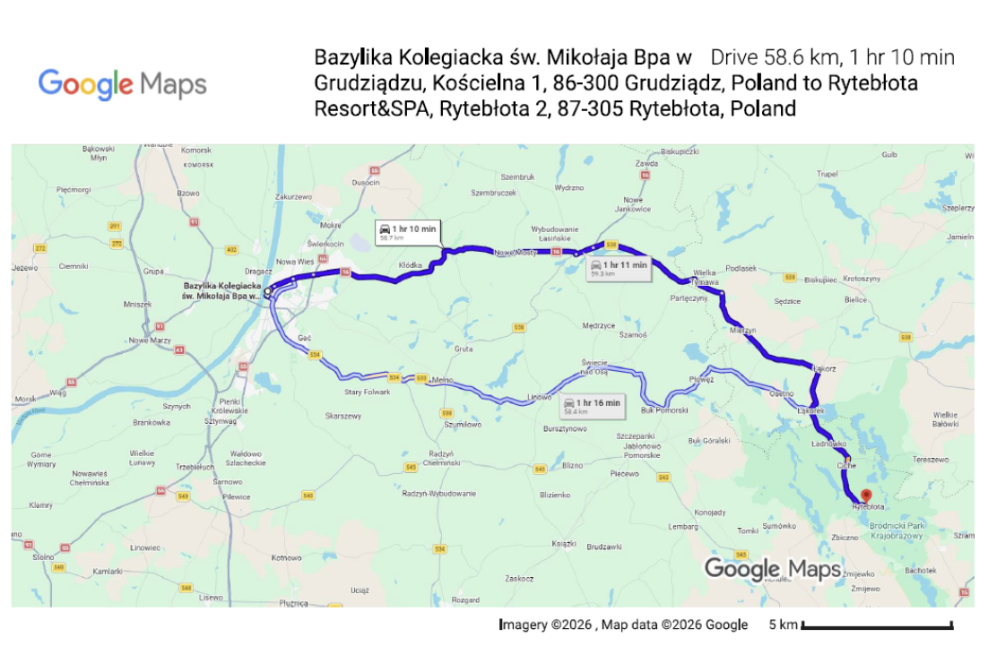 Recommended route from church to venue